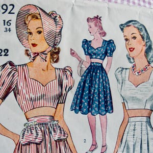 RARE 1940s Simplicity 3392 * STUNNING Figure Flattering PLAYSUITS, Skirts and Hat / Size 16 Bust 34 / Sewing Pattern / Uncut