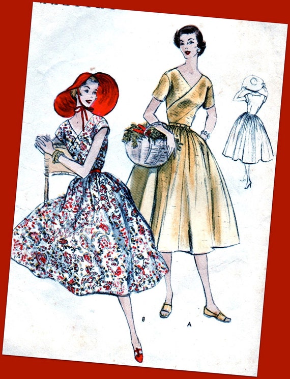 Vogue 1955 Cocktail Dress Pattern: Full Skirt, Surplice Front, Bust 34 -  Etsy