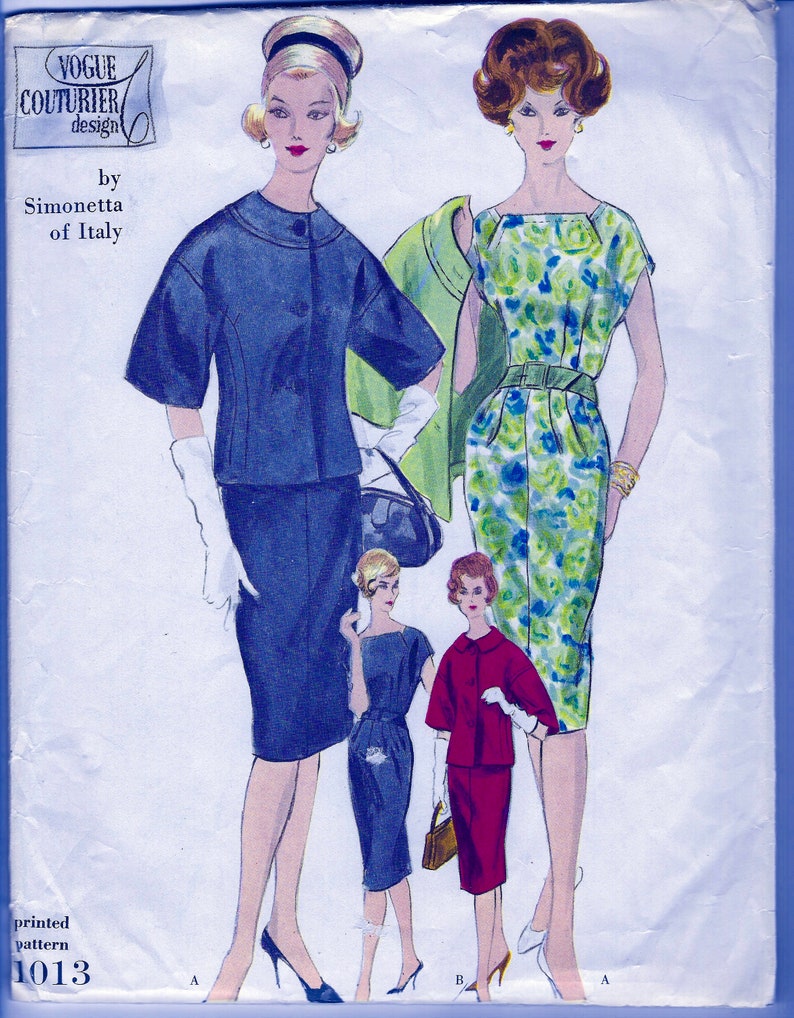 UNCUT Simonetta of Italy Vogue Couturier Design Pattern 1399 RARE Evening Dress, Jacket, Belt & Skirt Size 10, bust 31 Vogue Label image 1