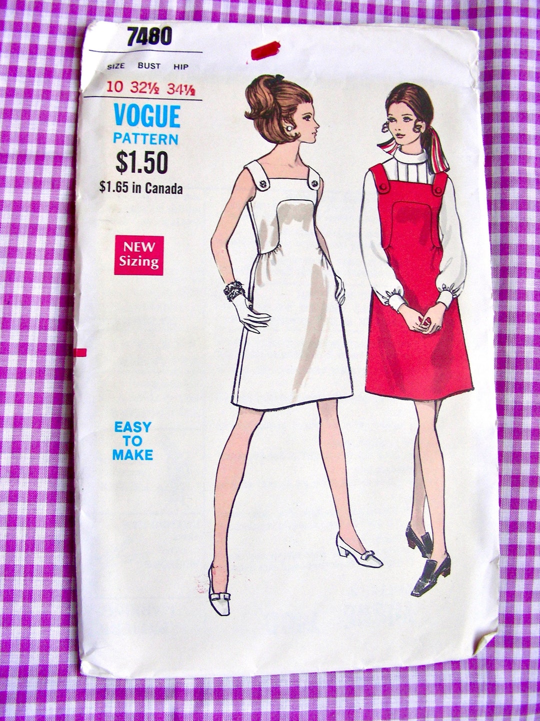 UNCUT * Vintage Vogue Pattern 7480 / Misses' One-piece Dress or Jumper ...