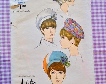 ORIGINAL Sewing Pattern Vintage 1960's Vogue 7200  * Designer ADOLFO: Misses' Beret Hat Sewing Pattern  * Head Size 23 UNCUT