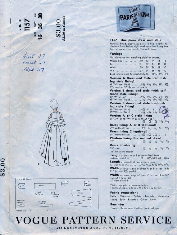 Nina Ricci Designer Vogue Paris Original Pattern 1157 GLAM - Etsy