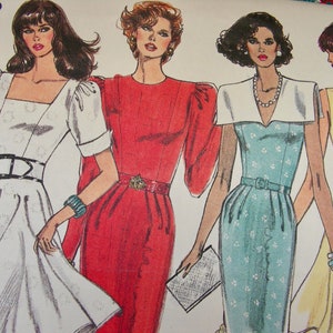 Oklippt vintage Vogue 2062 klänningsmönster: Figursydd överdel, ärmalternativ, storlekar 14-18