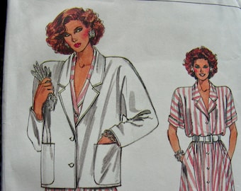 UNCUT Vintage Vogue Pattern 9255 VERY EASY / Misses' Flared Dress  and Boxy Jacket  - Sizes 8-10-12 / Bust 31.5-32.5-34