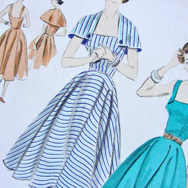 UNCUT * 1950s Vogue  Pattern 7706  * GORGEOUS  Misses'  One Piece Sundress and Capelet "easy to make"  - FF - Size 18 - Bust 36