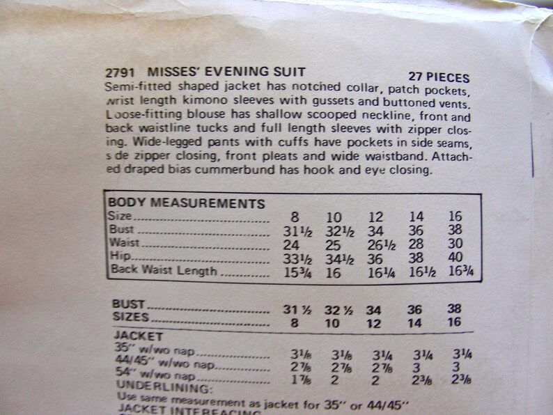 UNCUT Vintage Vogue Paris Original Pattern 2791 Nina Ricci Designer BEAUTIFUL Evening Suit with Wide-let Pants Size 12 Bust 34 image 3