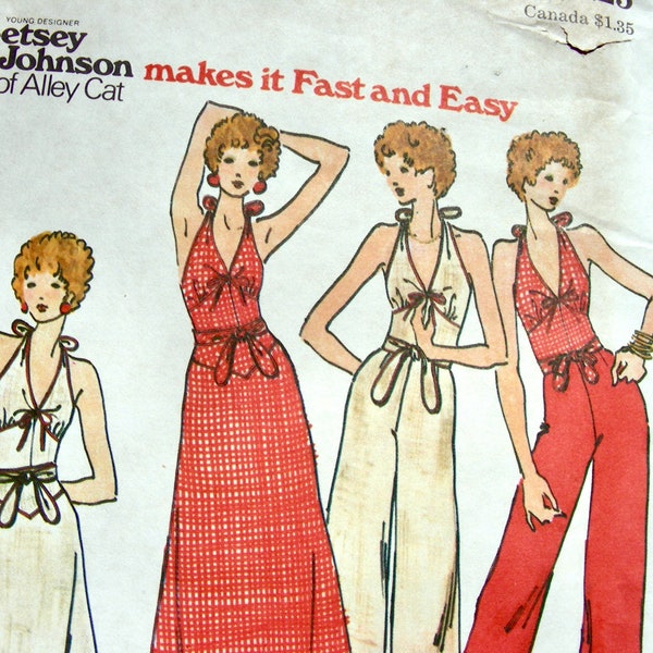 UNCUT *1970'S Butterick Pattern 3511  Young Designer Betsy Johnson : Misses’ V-neck Halter Top, WRAP Skirt & Pants / Size 6 or Size 10