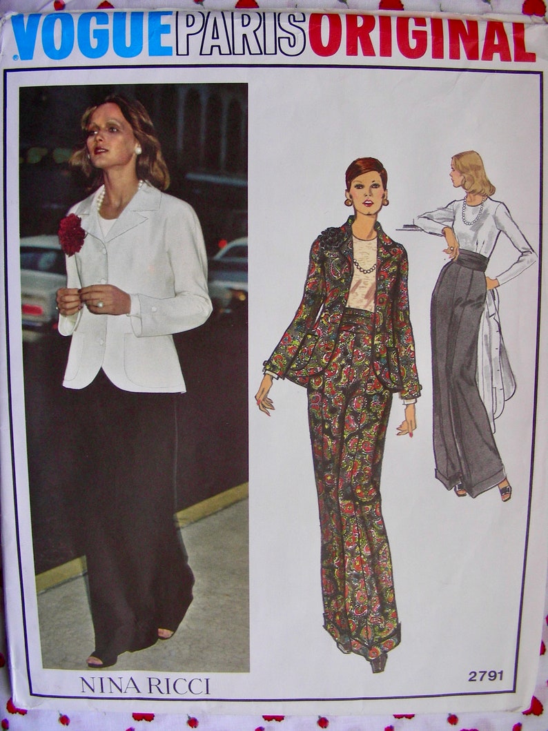 UNCUT Vintage Vogue Paris Original Pattern 2791 Nina Ricci Designer BEAUTIFUL Evening Suit with Wide-let Pants Size 12 Bust 34 image 2