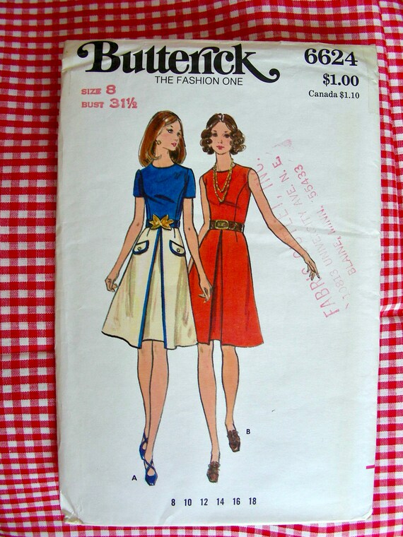 UNCUT 1970s Butterick Pattern 6624 / Beautiful Misses' Dress With