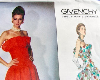 UNCUT GIVENCHY  Vogue Paris Original Pattern 2871  * Rare GLAMOROUS Misses' Strapless Cocktail Dress or Evening Gown  / Sizes 6-8-10