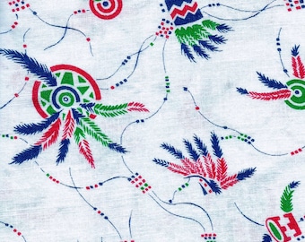 Vintage Feed sack Flour Sack  Novelty Cotton Quilting Fabric - Native American Feathers Headdress   - 36 x 40 inches