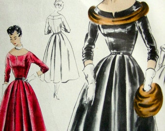 UNCUT * 1950's Vintage Vogue Special Design Pattern S-4454 // ELEGANT Low Neckline Cocktail Dress //  Size 14, Bust 32