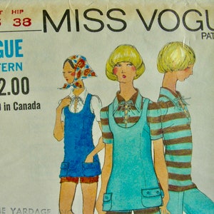 UNCUT Vintage 1970's MISS VOGUE Pattern 7798 / Misses' Retro Tunic, Blouse and Pants or Shorts / Size 14 / Bust 36 image 1