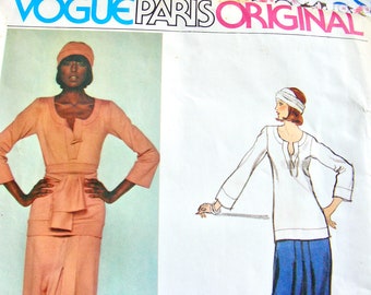 Vintage 1970's Vogue Pattern 1378; UNCUT / Designer SONIA RYKIEL: Misses' Evening Tunic Top, Ankle Skirt and Scarf , Size 10 / Bust 32.5