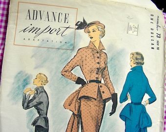 RARE 1950s Advance Import Pattern 73  Asymmetric Drape Evening Dress Ball Gown Portrait Neckline * Size 16, bust 34 * UNCUT