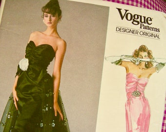 UNCUT * Vogue 1853  by Designer Sassoon / Lined Dress Evening Length Ball Gown has Close-fitted, Bias Draped Bone Bodice  Size 6/ bust 30.5