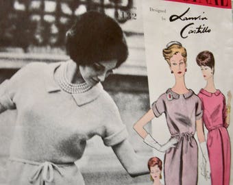 RARE * 1960s Vogue Paris Original Pattern 1132 *   Lanvin Castillo Designer *  ELEGANT One Piece Cocktail Party Dress   / Size 16 /  bust 36