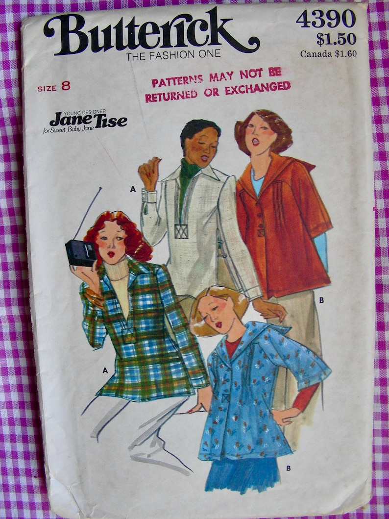 Size 8 bust 31.5 or Size 10 Bust 32.5 UNCUT Vintage Butterick Pattern 4099 Young Designer JANE TISE Sailor Blouses or Tunic Tops
