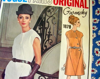 UNCUT * GIVENCHY  Designer Vogue Paris Original Pattern 1878  * STUNNING  Misses' Asymmetrical Cocktail/Evening Dress * Size 10, bust 32.5