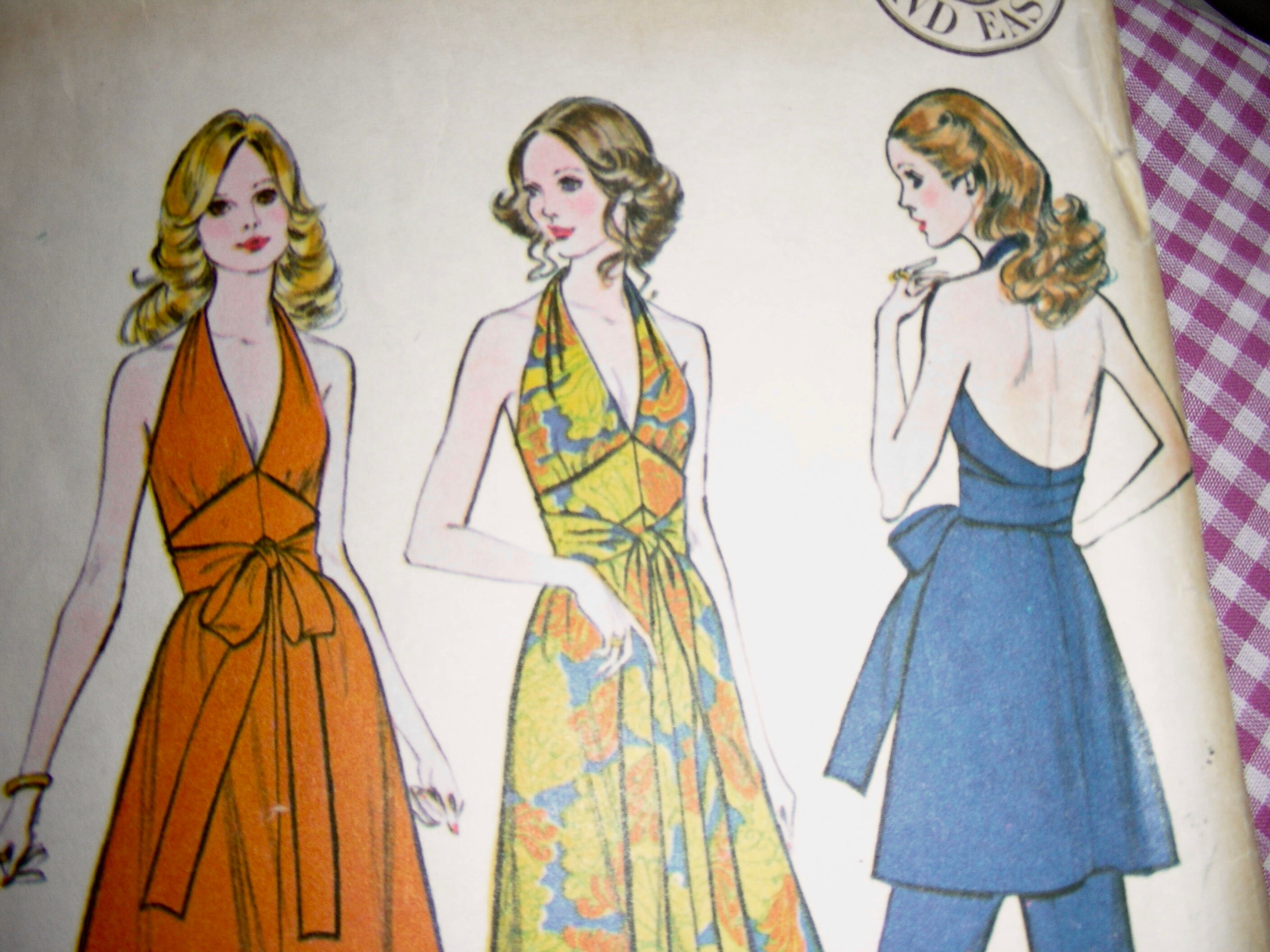 UNCUT Vintage 1970's  McCall's Pattern 3206 Beautiful Quick and Easy Misses' Halter Dress or Tunic and Pants / Size 10. bust 32.5"