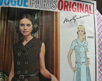 UNCUT *  Vogue Paris Original Pattern 2442 * MOLYNEUX  Designer * BEAUTIFUL  Misses' Coat  Dress in Two Lengths / Size 12 / Bust 34