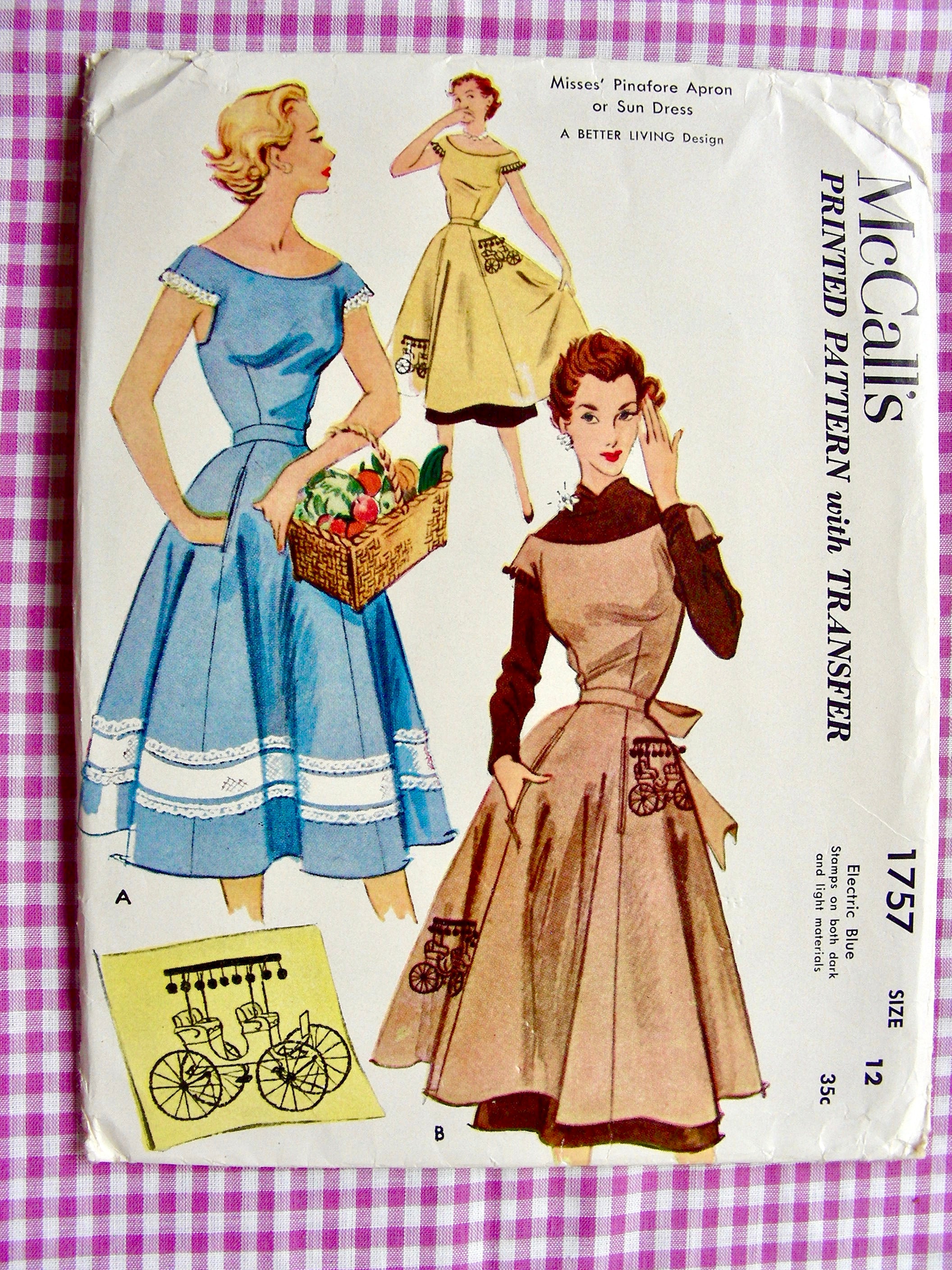 ハンドメイドエプロン　専用 1950年代 マッコールパターン 1757 - 刺繍転写付きミセス用ピナフォア