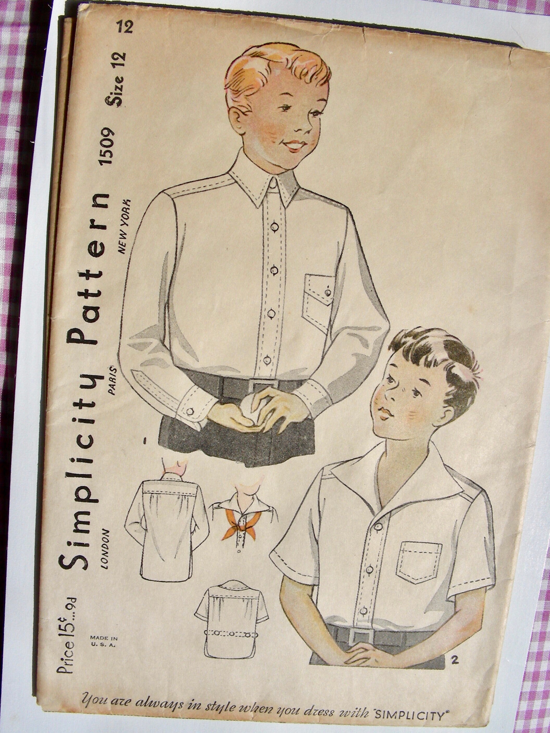 UNCUT Vintage 1930's Simplicity Pattern 1509 * Boys' Shirt Pattern