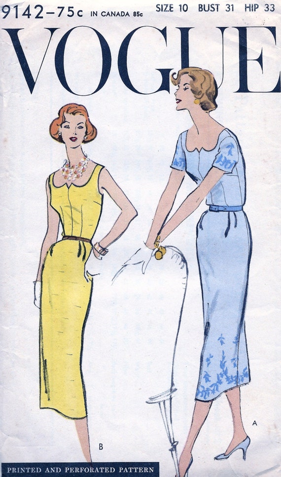 RARE / UNCUT 1950's VOGUE Pattern 9142 * Beautiful High Fashion Party Dress  With Low Shaped Neckline * Size 10 Bust 32 * Easy to Make - Etsy