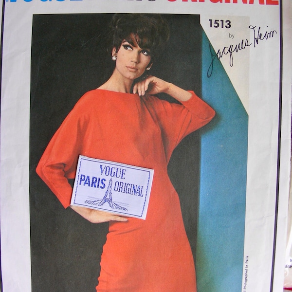 Origineel Vogue Paris-patroon 1513 * JACQUES HEIM Designerjurkpatroon Lijfje Cocktailjurk Dolmanmouwen * Maat 12, borst: 32 / ONBESNEDEN