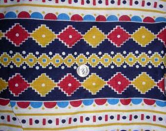 Vintage FEEDSACK Flour Sack Cotton Quilting  Fabric *  Bright Colored Design In Gold and  Navy Blue   //   24  x 24  inches