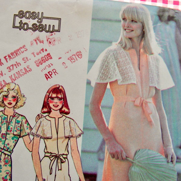 UNCUT Vintage 1970's  McCall's Pattern 4971  -  BEAUTIFUL  Misses' Cocktail Evening Dresses or Top, Cape Sleeves  / Size 14, bust 36