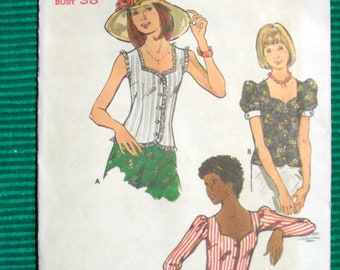 Butterick 3501 UNCUT Vintage Sewing Pattern / 1970's Misses' Blouse. Close-fitting Blouse has Sweetheart Neckline / Size 16 - Bust 38"
