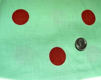 Vintage Cotton Feed sack NOVELTY Fabric - PRETTY  Mint Green Background with Brown Circles   - 36 x 41