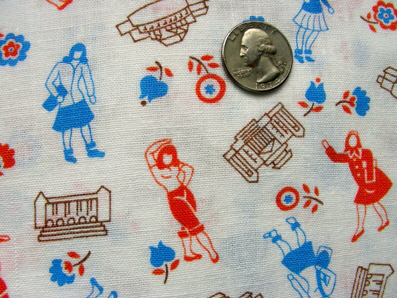 Vintage FEEDSACK Cotton Fabric RETRO NOVELTY Orange and Etsy