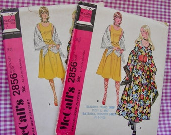 UNCUT Vintage 1970s McCall's Pattern 2856  -  GORGEOUS Misses' Fitted Bodice Dress, Juliet Sleeves, Fringed Shawl / Size 10 or Size 14