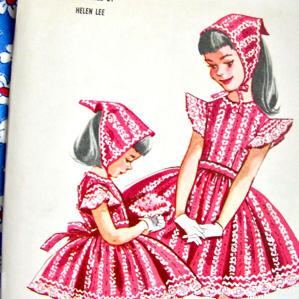 RARE / UNCUT * 1950s Vintage  McCall's Pattern 4505  -  Helen Lee - Girls' Dress with Attached Petticoat and Babushka  - Size 6, bust 24"