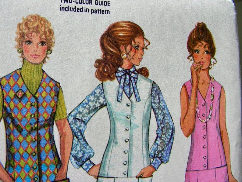 UNCUT Vintage 1970 McCall's Pattern 2425 Lovely MOD Mini Dress Dropped Waist or Jumper & Blouse / Size 10, bust 32.5 image 1