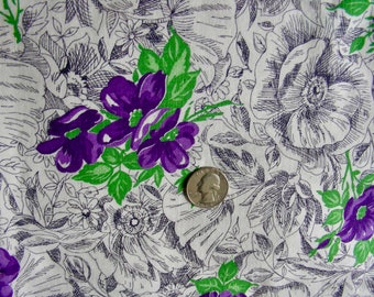 Vintage Full Feedsack Flour Sack Cotton Quilting Fabric - Beautiful PURPLE PANSIES on White  - 36 x 40 inches