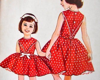 RARE / UNCUT * 1950s Vintage  McCall's Pattern 4571  -  Little Girls' Dress with Attached Petticoat Sewing Pattern  - Size 6, bust 24"