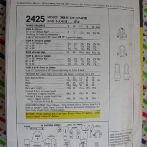 UNCUT Vintage 1970 McCall's Pattern 2425 Lovely MOD Mini Dress Dropped Waist or Jumper & Blouse / Size 10, bust 32.5 image 4