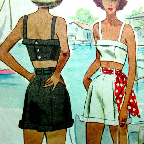 Vintage 1940's McCall 7262 Sewing Pattern -  1940's Misses' Shorts & Bra Midriff Sun Top - Bust 34