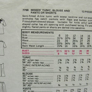 UNCUT Vintage 1970's MISS VOGUE Pattern 7798 / Misses' Retro Tunic, Blouse and Pants or Shorts / Size 14 / Bust 36 image 4