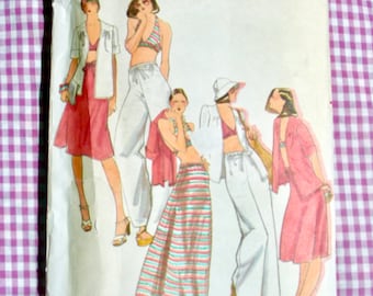 UNCUT Vintage Butterick Pattern 4235  /  GORGEOUS Misses' Bra-Top, Midriff Flared Skirt, Wide-leg Pants  * Size 10,  Bust 32.5