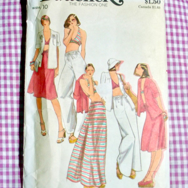UNCUT Vintage Butterick Pattern 4235  /  GORGEOUS Misses' Bra-Top, Midriff Flared Skirt, Wide-leg Pants  * Size 10,  Bust 32.5
