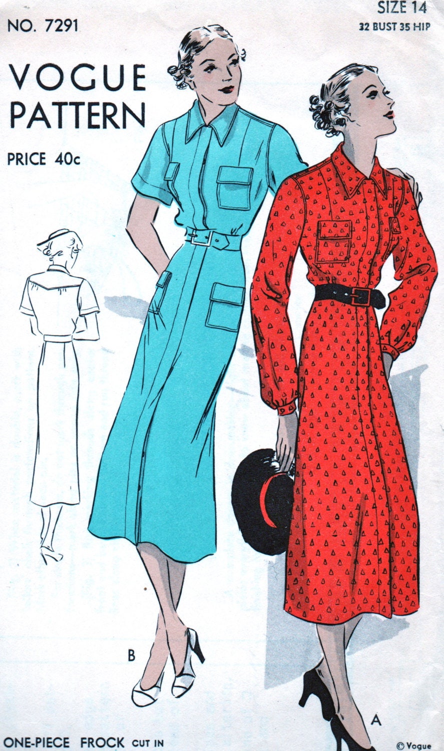 Robe Redingote Vintage Vogue Des Années 1930 - Modèle B36, Pièce Unique | Style Rétro