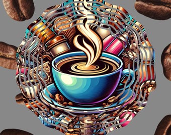 Fun Coffee Bliss Wind Spinner Sublimation Design, Colorful Wind Spinner Template, Garden Wind Spinner PNG, Instant Digital Download PNG