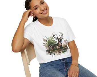 Camo Deer T-Shirt, Nature Lover Tee, Hunting Apparel, Outdoor Shirt, Gift for Him, Casual Wear