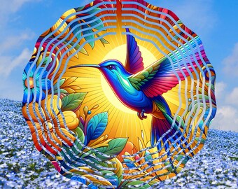 Neon Hummingbird Wind Spinner Sublimation Design, Colorful Wind Spinner Template, Garden Wind Spinner PNG, Instant Digital Download PNG
