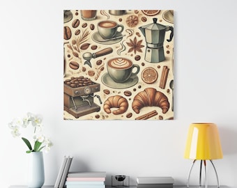 Rustic Charm: Coffee Pattern Canvas | Perfect for Coffee Shops