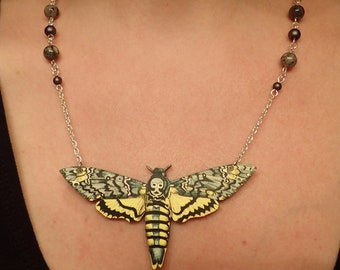 Death's Head Moth necklace, silver tone #2